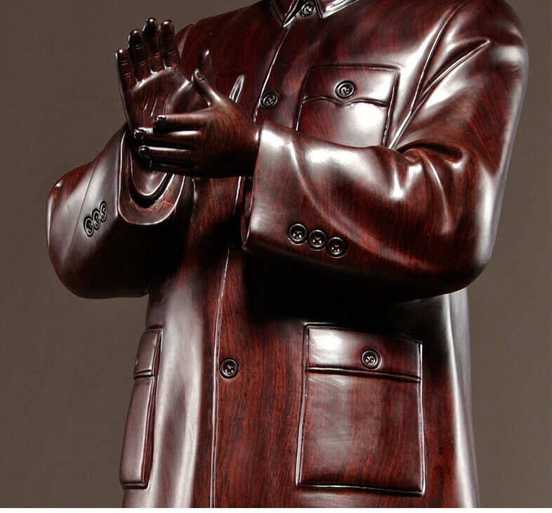 ebony China Leader handclap Chairman Mao Zedong stand sculpture statue wood 毛泽东