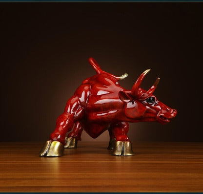 21cm,BRASS Wall Street Bull Figure Statue Bitcoin Figurine Carve Doll Cow craft