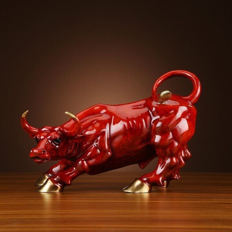 21cm,BRASS Wall Street Bull Figure Statue Bitcoin Figurine Carve Doll Cow craft