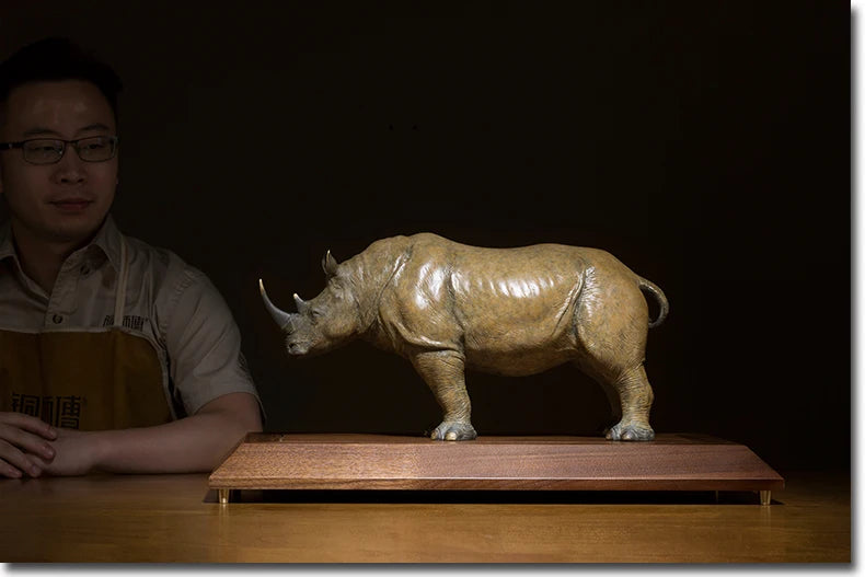 58cm large Global Limited Edition Original White Rhinoceros color brass Sculpture home office business art animal TOP Ornament