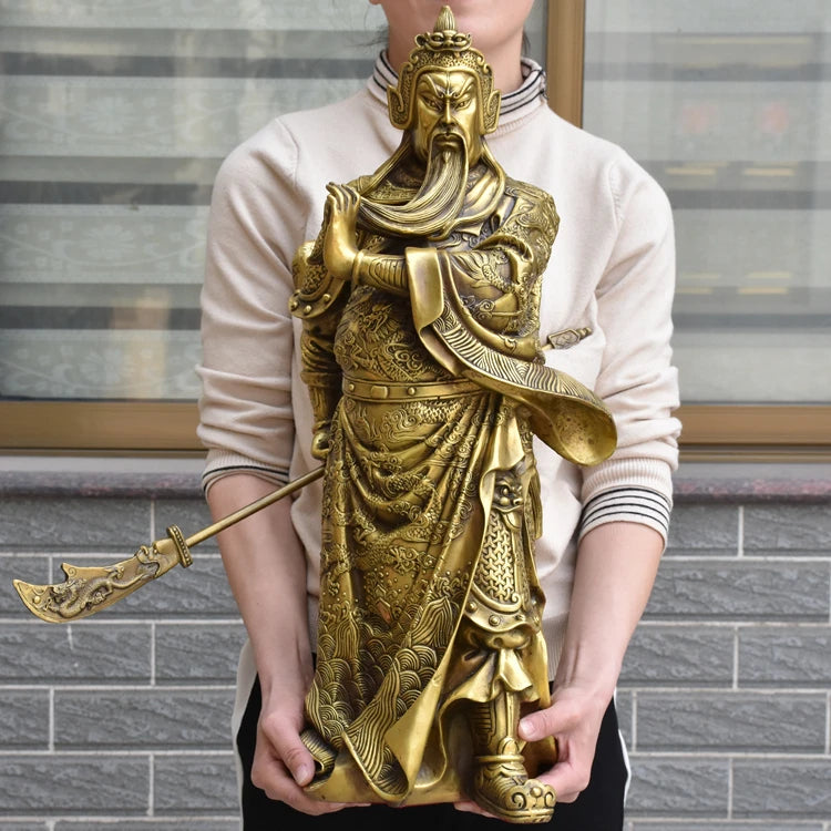 59CM large huge # HOME Company business efficacious Protection # The God of wealth GUAN GONG Guandi FENG SHUI gold copper statue