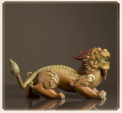 5A GOOD 2023 Limited edition GOOD LUCK Royal Dragon PI XIU mascot brass statue wood base HOME company business God of wealth