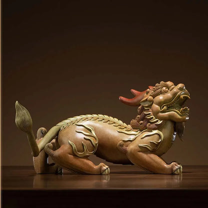 5A GOOD 2023 Limited edition GOOD LUCK Royal Dragon PI XIU mascot brass statue wood base HOME company business God of wealth