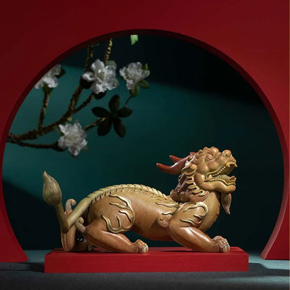 5A GOOD 2023 Limited edition GOOD LUCK Royal Dragon PI XIU mascot brass statue wood base HOME company business God of wealth