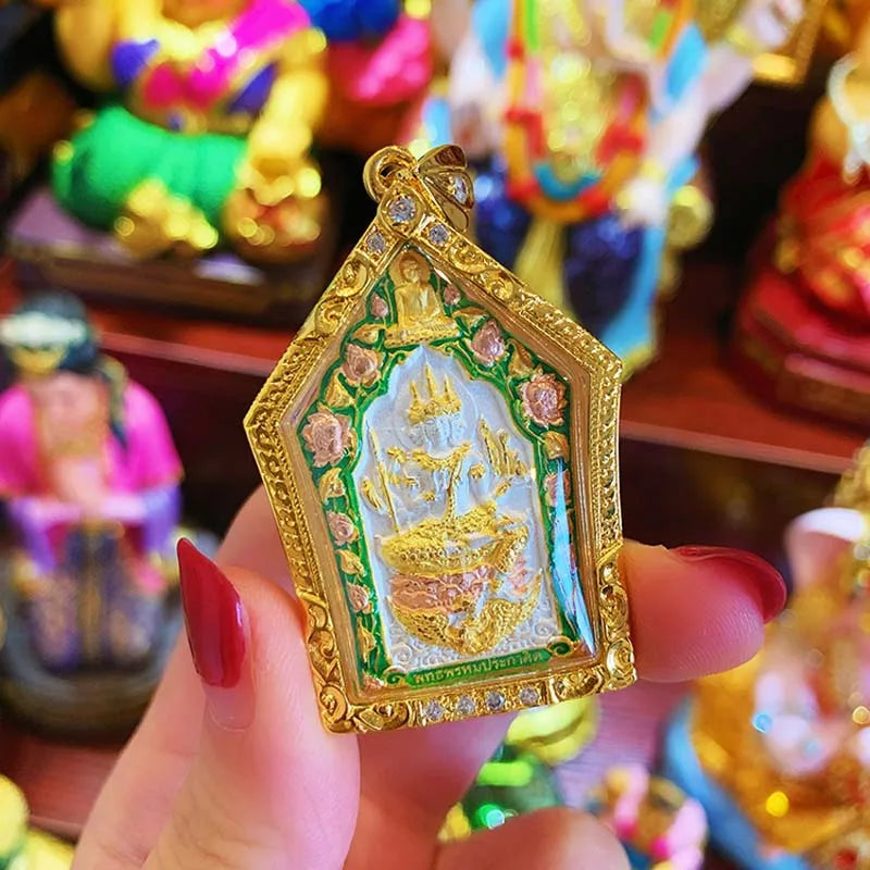 5A GOOD Thailand Temple four-faced Buddha figure God of wealth effective Amulet Pendant Amulet bring wealth good luck talisman