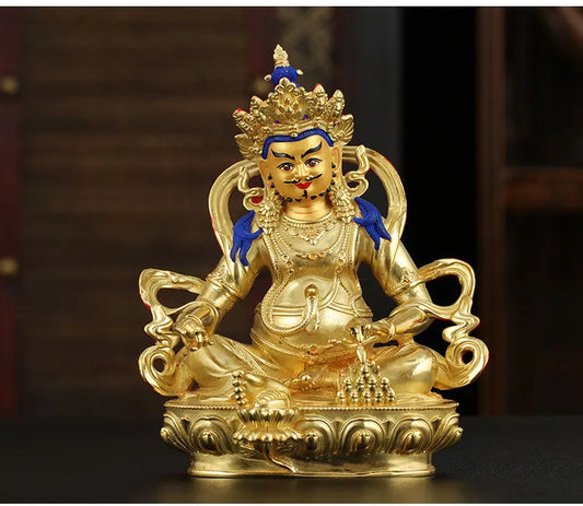 5A TOP GOOD Buddhism Greco-Buddhist efficacious Omnipotent God Gold-plated Yellow Jambhala fortune god Buddha brass statue