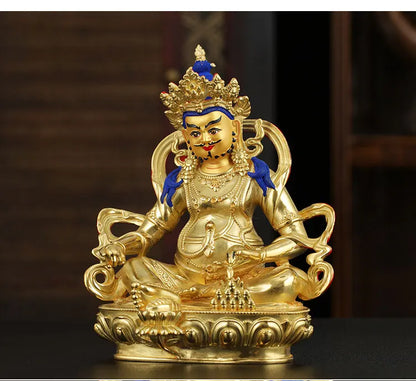 5A TOP GOOD Buddhism Greco-Buddhist efficacious Omnipotent God Gold-plated Yellow Jambhala fortune god Buddha brass statue