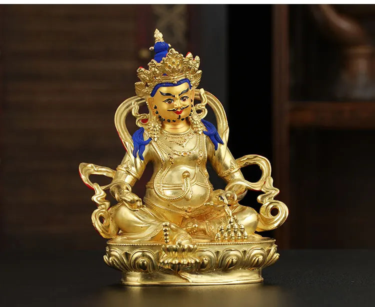 5A TOP GOOD Buddhism Greco-Buddhist efficacious Omnipotent God Gold-plated Yellow Jambhala fortune god Buddha brass statue