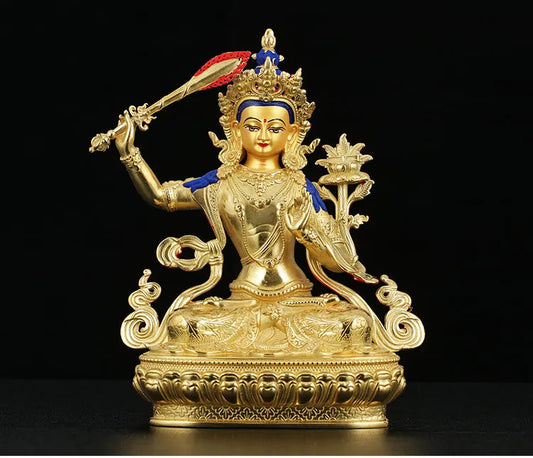 5A TOP GOOD # Tibetan Buddhism Talisman efficacious Protection Gold-plated Bodhisattva Manjusri Guru Buddha brass statue