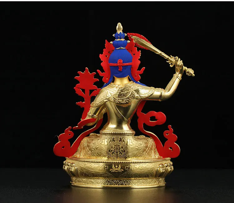 5A TOP GOOD # Tibetan Buddhism Talisman efficacious Protection Gold-plated Bodhisattva Manjusri Guru Buddha brass statue