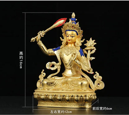 5A TOP GOOD # Tibetan Buddhism Talisman efficacious Protection Gold-plated Bodhisattva Manjusri Guru Buddha brass statue