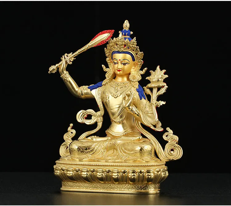 5A TOP GOOD # Tibetan Buddhism Talisman efficacious Protection Gold-plated Bodhisattva Manjusri Guru Buddha brass statue