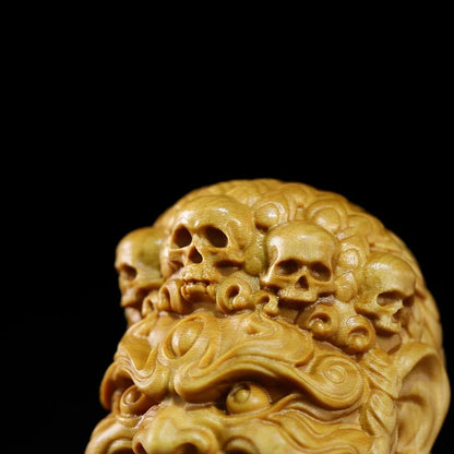 5CM Boxwood Natal Buddha Wood Skull Head Home Decor Wood Sculpture Feng Shui God Wood Statue Figure Statue