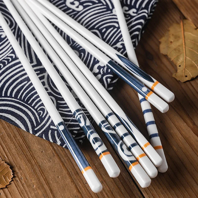 5Pair/Set Blue and White Porcelain Chopsticks Ceramic  Chinese Chopsticks Long Chopsticks Sushi Chopstick Tableware Gifts