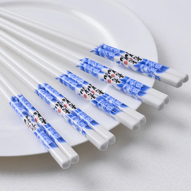 5Pair/Set Blue and White Porcelain Chopsticks Ceramic  Chinese Chopsticks Long Chopsticks Sushi Chopstick Tableware Gifts
