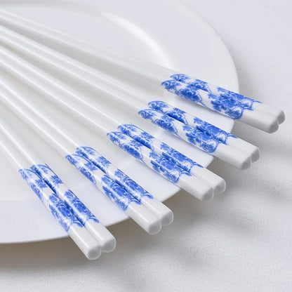 5Pair/Set Blue and White Porcelain Chopsticks Ceramic  Chinese Chopsticks Long Chopsticks Sushi Chopstick Tableware Gifts