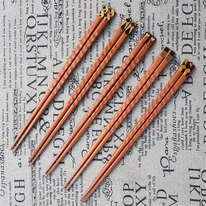 5Pairs/Lot Japanese Wooden Chopsticks Hand-Carved Tortoise Shell Red Sandalwood Chopsticks Crafts Kitchen Tableware Set Gift