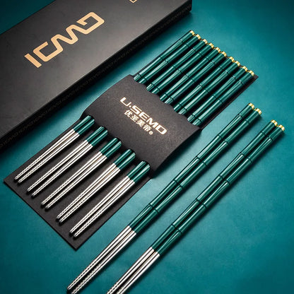 5Pairs /Set  Chopsticks Korea Sushi Sticks Reusable Metal Chopsticks Set Healthy Alloy Tableware Gift Chopsticks