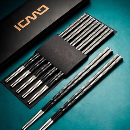 5Pairs /Set  Reusable Non-Slip Stainless Steel Chopsticks  Tableware Dinning Japanese Chopstick Sushi Food Sticks