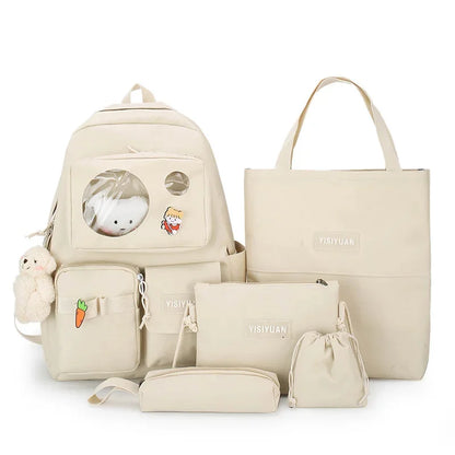 5Pcs/Set Schoolbags Teenager Girls Backpack Large Fashion Cute Pattern School Bags New Trend Shoulder Backpacks For Women