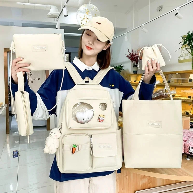 5Pcs/Set Schoolbags Teenager Girls Backpack Large Fashion Cute Pattern School Bags New Trend Shoulder Backpacks For Women