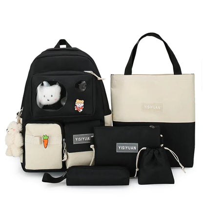 5Pcs/Set Schoolbags Teenager Girls Backpack Large Fashion Cute Pattern School Bags New Trend Shoulder Backpacks For Women
