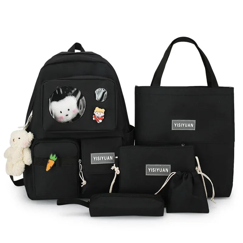 5Pcs/Set Schoolbags Teenager Girls Backpack Large Fashion Cute Pattern School Bags New Trend Shoulder Backpacks For Women