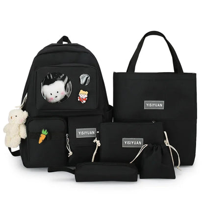 5Pcs/Set Schoolbags Teenager Girls Backpack Large Fashion Cute Pattern School Bags New Trend Shoulder Backpacks For Women
