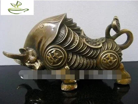 BOEUF EN BRONZE EN LAITON TIBETAIN DE BULL DE STATUE Crafts Home Furnishing Arts pure copper