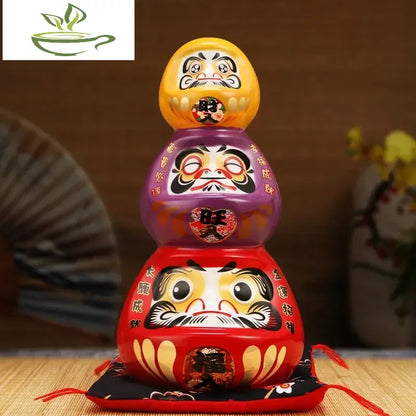 11 Inch Ceramic Daruma Tower Japanese Porcelain Maneki Neko Collectible Figurine Dharma Good Luck Zen Statue Money Box
