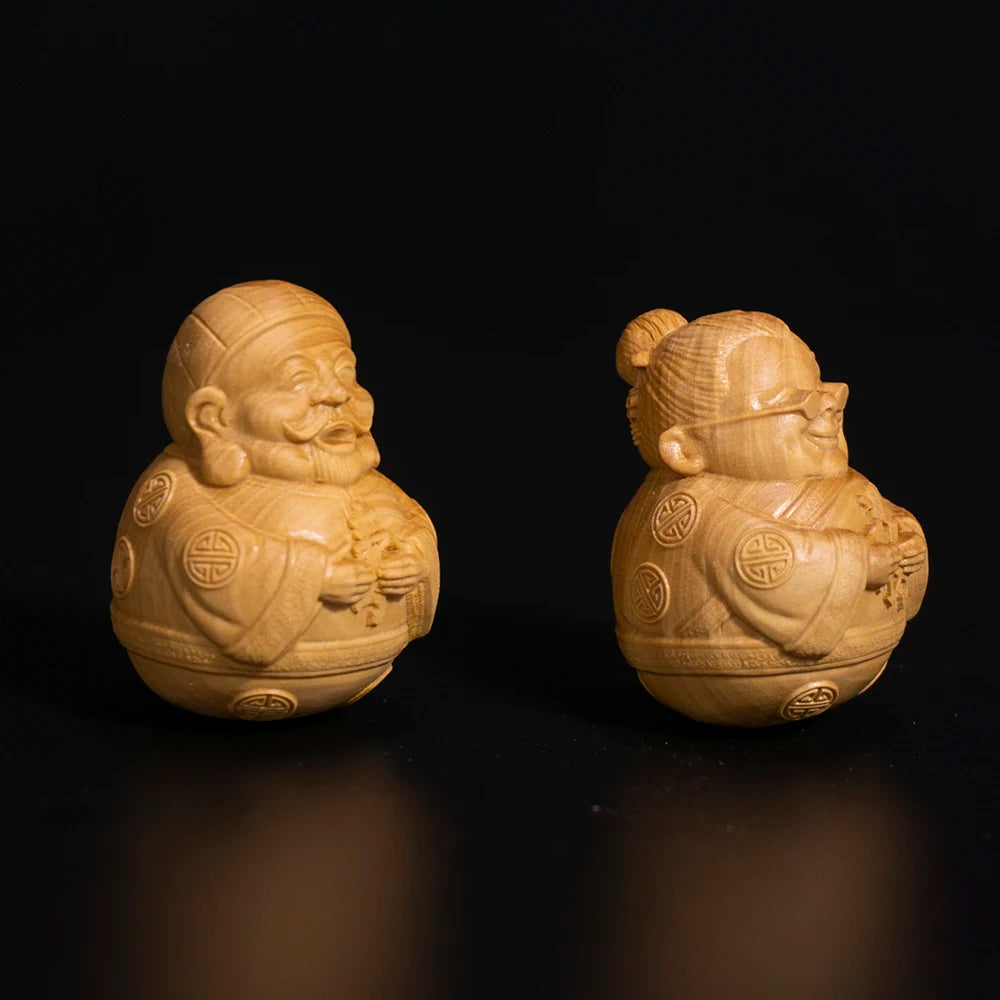 5cm 2pcs Boxwood Elder Sculpture Lucky Grandpa Grandma Blessing Longevity Birthday Gift Wood Statue Home Decor