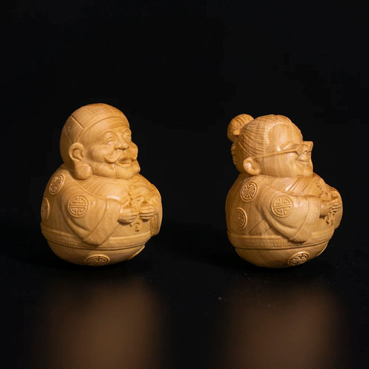 5cm 2pcs Boxwood Elder Sculpture Lucky Grandpa Grandma Blessing Longevity Birthday Gift Wood Statue Home Decor