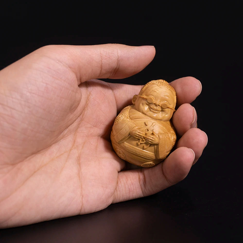 5cm 2pcs Boxwood Elder Sculpture Lucky Grandpa Grandma Blessing Longevity Birthday Gift Wood Statue Home Decor