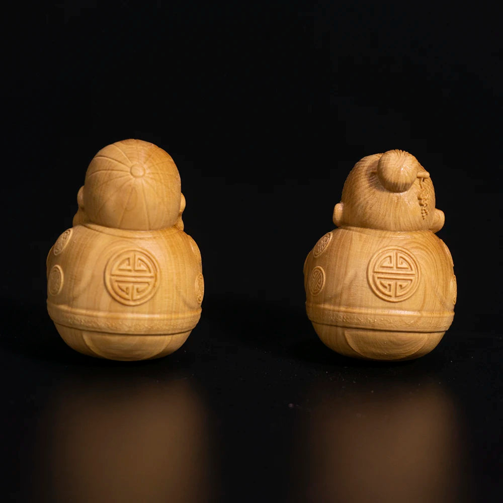 5cm 2pcs Boxwood Elder Sculpture Lucky Grandpa Grandma Blessing Longevity Birthday Gift Wood Statue Home Decor