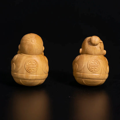 5cm 2pcs Boxwood Elder Sculpture Lucky Grandpa Grandma Blessing Longevity Birthday Gift Wood Statue Home Decor