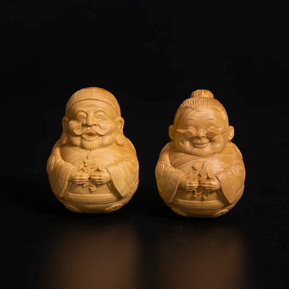 5cm 2pcs Boxwood Elder Sculpture Lucky Grandpa Grandma Blessing Longevity Birthday Gift Wood Statue Home Decor
