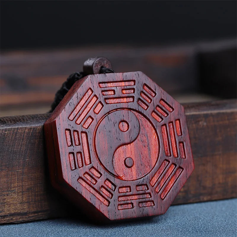 5cm Lobular Rosewood Wood Wood Sculpture Tai Chi Bagua Pendant Car Hanging Feng Shui Wooden sign Office Decoration Home Décor