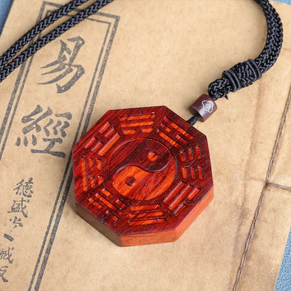 5cm Lobular Rosewood Wood Wood Sculpture Tai Chi Bagua Pendant Car Hanging Feng Shui Wooden sign Office Decoration Home Décor