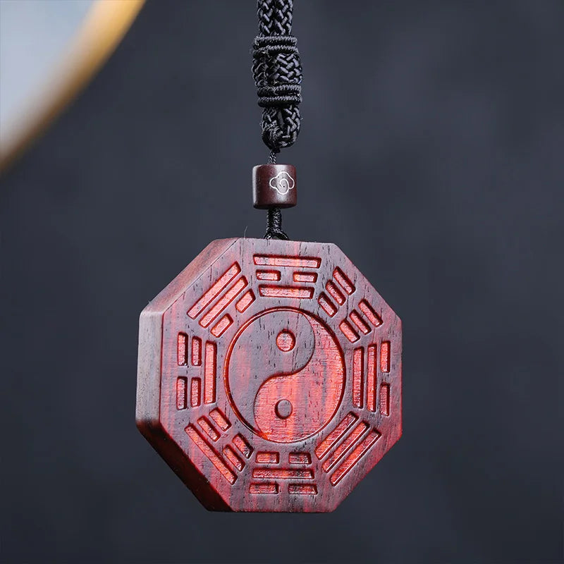 5cm Lobular Rosewood Wood Wood Sculpture Tai Chi Bagua Pendant Car Hanging Feng Shui Wooden sign Office Decoration Home Décor