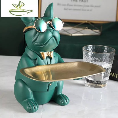 Bulldog Statue Tray Dog Sculpture Resin Animal Tabletop Storage Bulldogs Statue For Home Decor Figurine Decorative Coin Bank