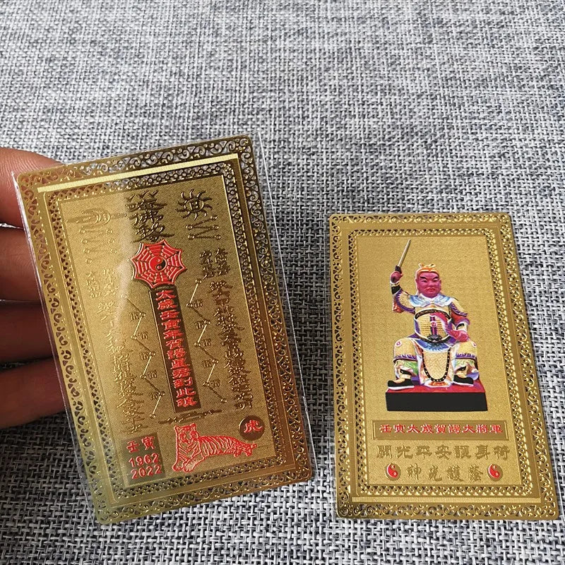 5p # Geomantic omen master exorcise evil spirit safety Bring good luck money TAI SUI Amulet Golden Card multipurpose talisman