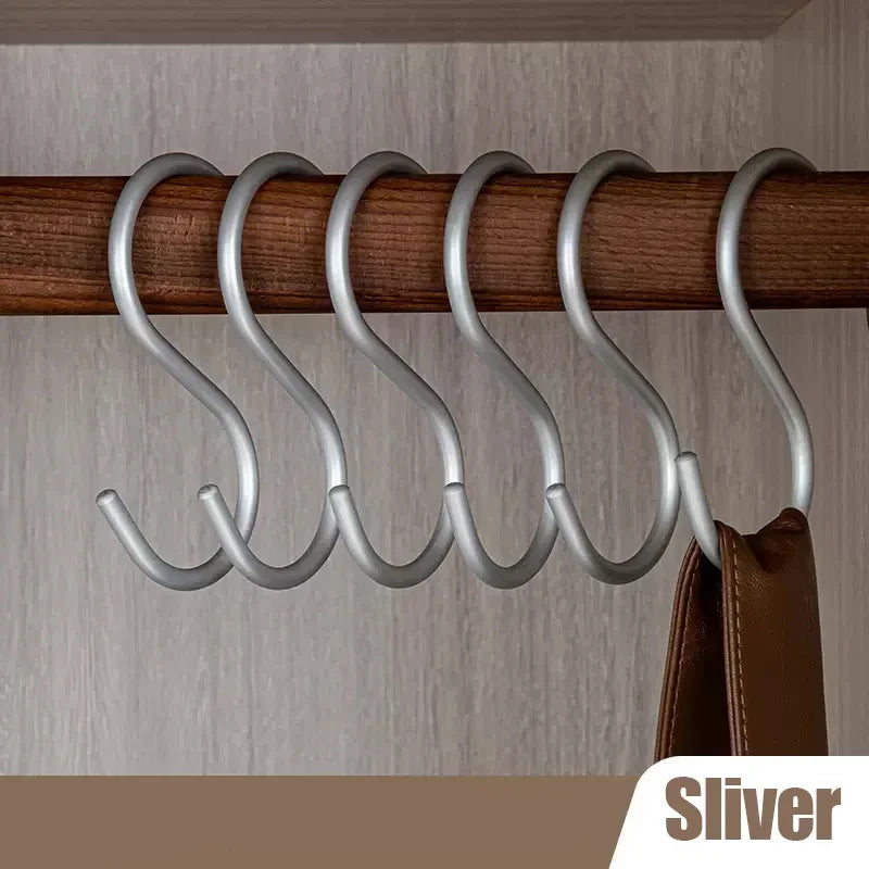 5pcs Aluminium Alloy S Shape Hooks Practical Kitchen Railing Hanger Hook Clasp Holder Hooks For Hanging Clothes Handbag Hooks