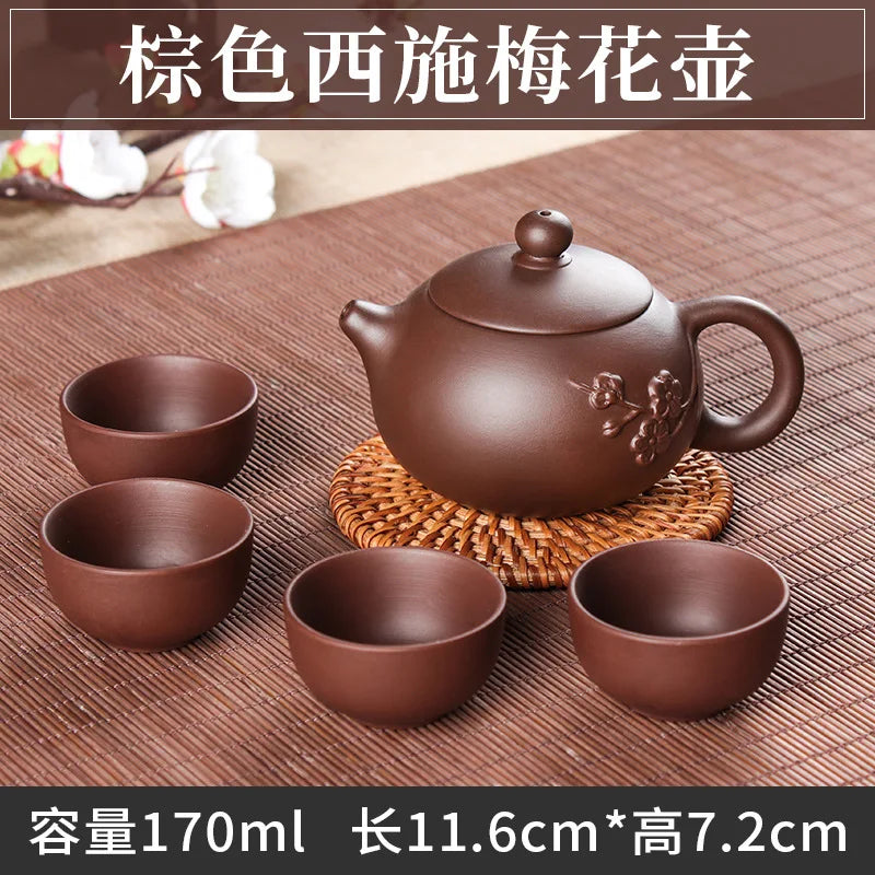 5pcs Kung Fu Tea Set [1 Teapot + 4 Cups Set] 100ml Chinese Xi Shi Porcelain Tea Sets Ceramic Yixing Purple Clay Kettle