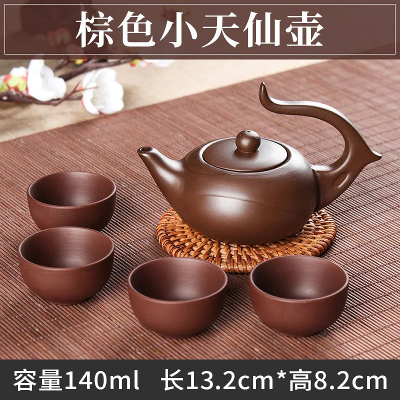 5pcs Kung Fu Tea Set [1 Teapot + 4 Cups Set] 100ml Chinese Xi Shi Porcelain Tea Sets Ceramic Yixing Purple Clay Kettle