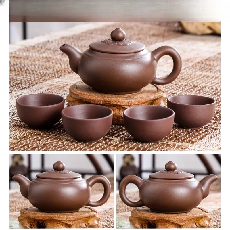 5pcs Kung Fu Tea Set [1 Teapot + 4 Cups Set] 100ml Chinese Xi Shi Porcelain Tea Sets Ceramic Yixing Purple Clay Kettle