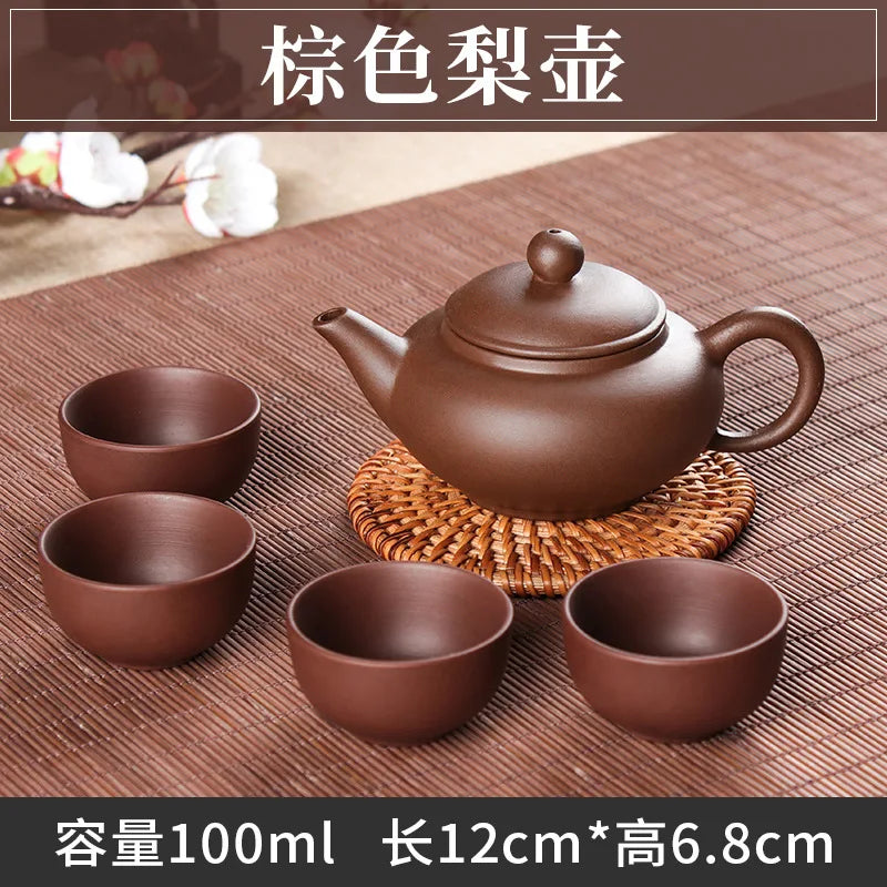 5pcs Kung Fu Tea Set [1 Teapot + 4 Cups Set] 100ml Chinese Xi Shi Porcelain Tea Sets Ceramic Yixing Purple Clay Kettle