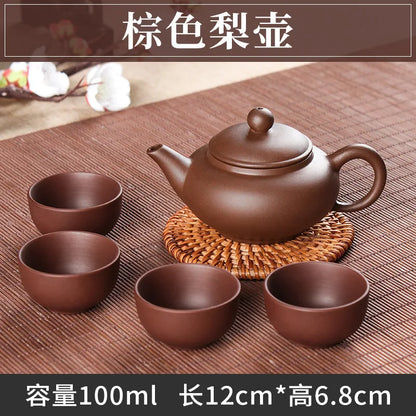5pcs Kung Fu Tea Set [1 Teapot + 4 Cups Set] 100ml Chinese Xi Shi Porcelain Tea Sets Ceramic Yixing Purple Clay Kettle