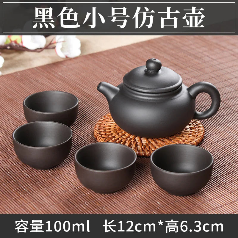 5pcs Kung Fu Tea Set [1 Teapot + 4 Cups Set] 100ml Chinese Xi Shi Porcelain Tea Sets Ceramic Yixing Purple Clay Kettle