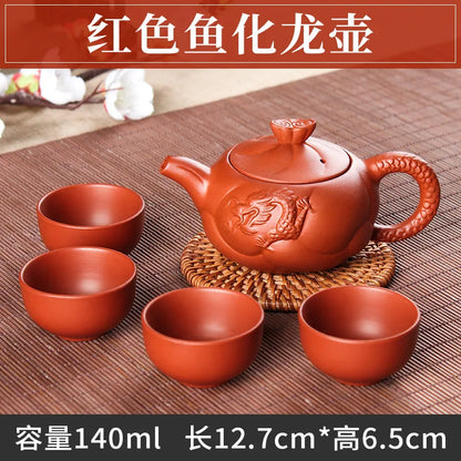 5pcs Kung Fu Tea Set [1 Teapot + 4 Cups Set] 100ml Chinese Xi Shi Porcelain Tea Sets Ceramic Yixing Purple Clay Kettle