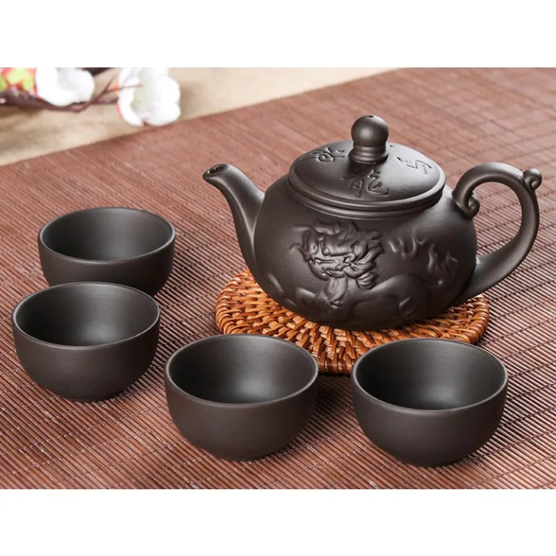 5pcs Kung Fu Tea Set [1 Teapot + 4 Cups Set] 100ml Chinese Xi Shi Porcelain Tea Sets Ceramic Yixing Purple Clay Kettle